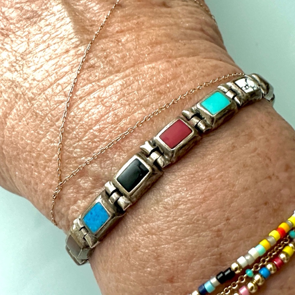 Multicolor Stone Link Bracelet - Silver - image 1